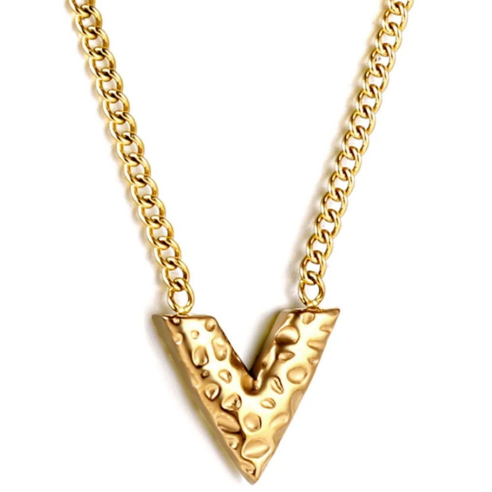 V-convex pendant necklace 40+5cm gold color